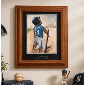 Vintage Ken Griffey Jr Kenneth Gatewood Its Gone Framed Baseball Art Print 13x11
